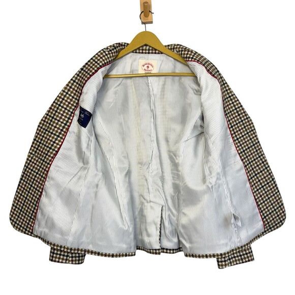 Brooks Brothers Red Fleece Wool Blazer Jacket Size 12 Houndstooth Gold Buttons - Picture 2 of 12